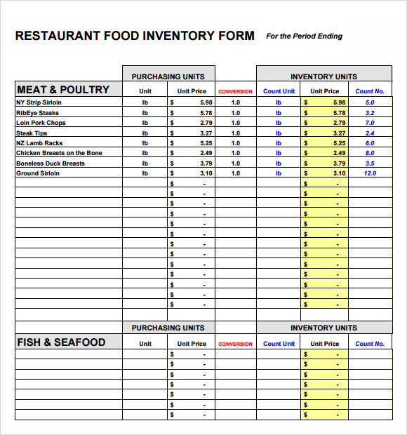 contoh form inventory restaurant